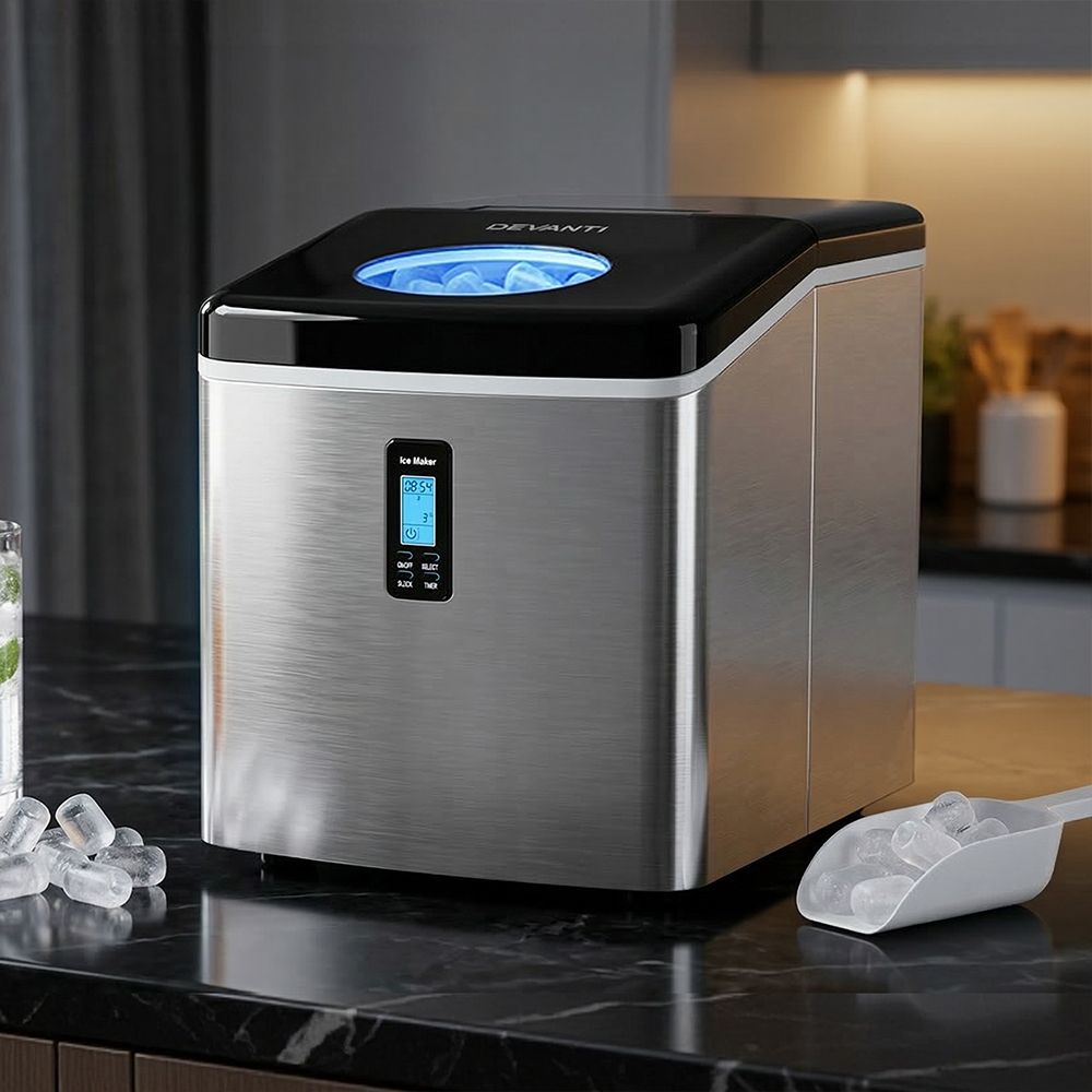 Devanti 3.2L Stainless Steel Portable Ice Cube Maker
