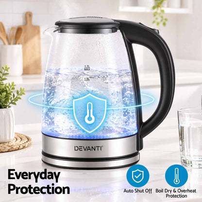 Devanti 1.7L Glass Electric Kettle