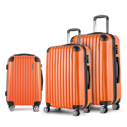 Wanderlite 3pc Luggage Trolley Travel Set Suitcase Carry On TSA Lock Hard Case Lightweight Orange