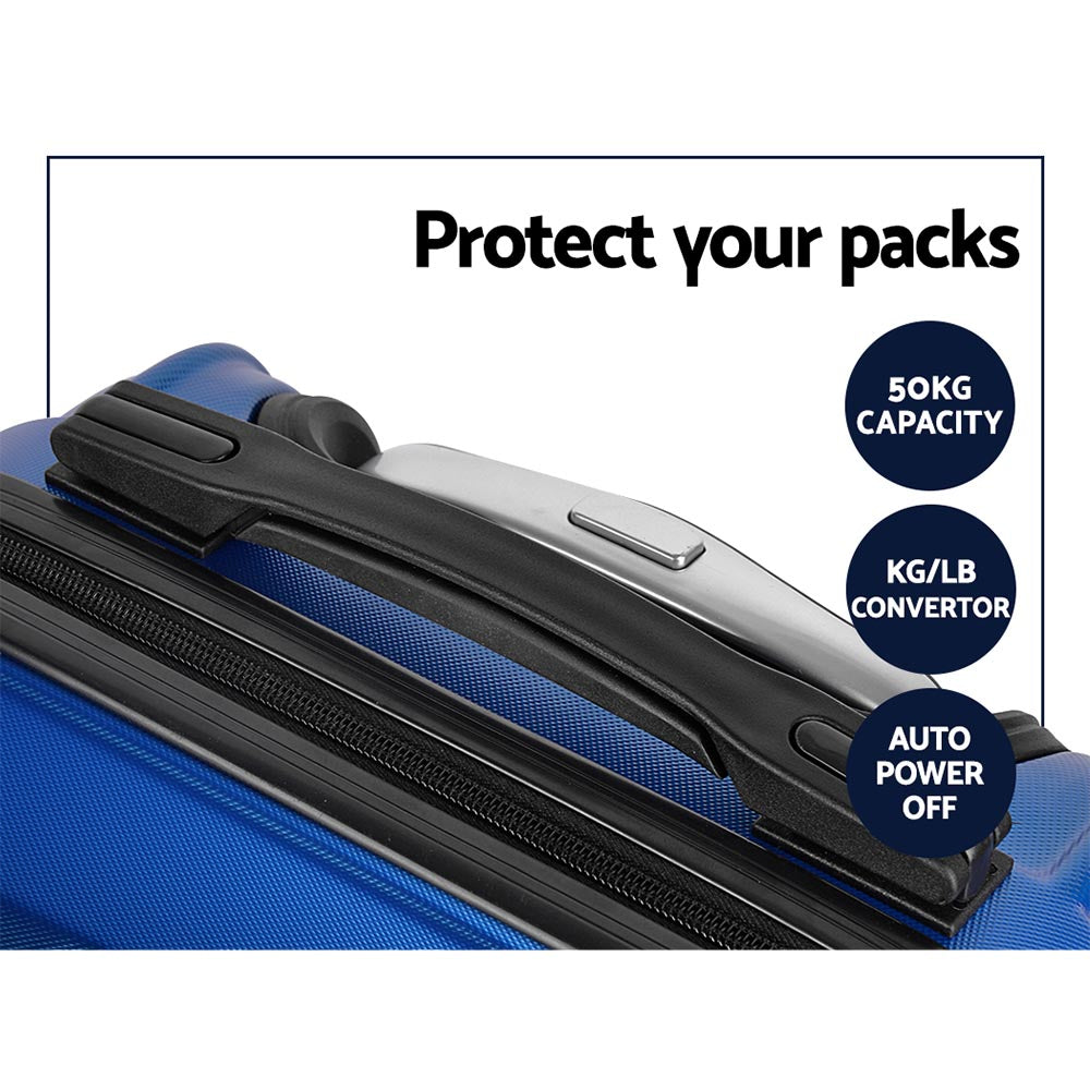 Wanderlite 3pc Luggage Trolley Set Suitcase Travel TSA Carry On Hard Case Lightweight Blue