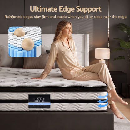 Giselle Bedding 34cm Mattress Euro Top Pocket Spring Queen