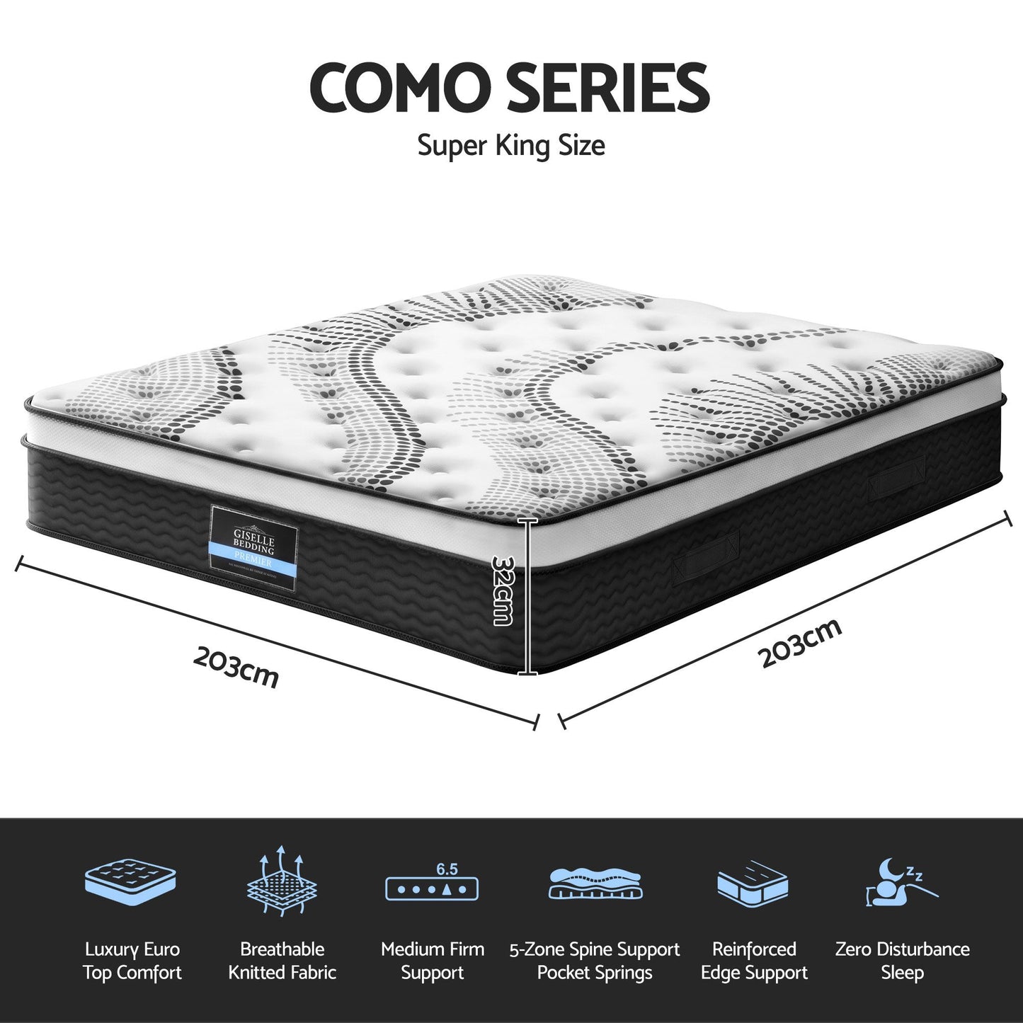Giselle Bedding 32cm Mattress Euro Top Super King