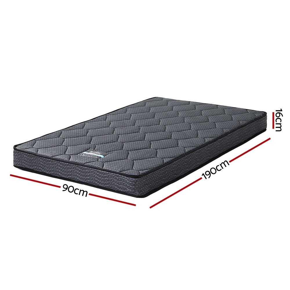 Giselle Bedding Single Mattress 16cm Bonnell Spring Medium Firm Tight Top