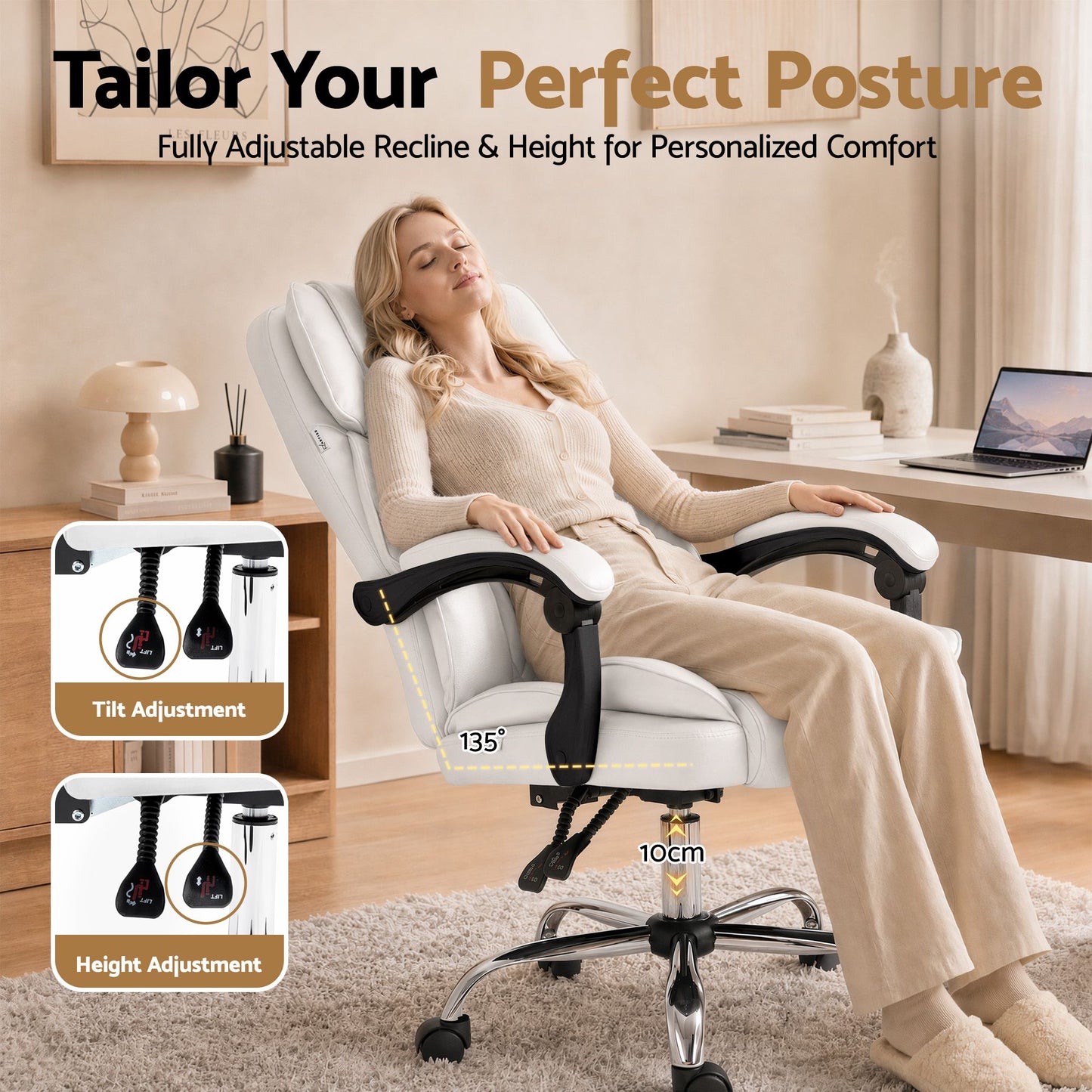 Artiss Executive Office Chair Leather Recliner White