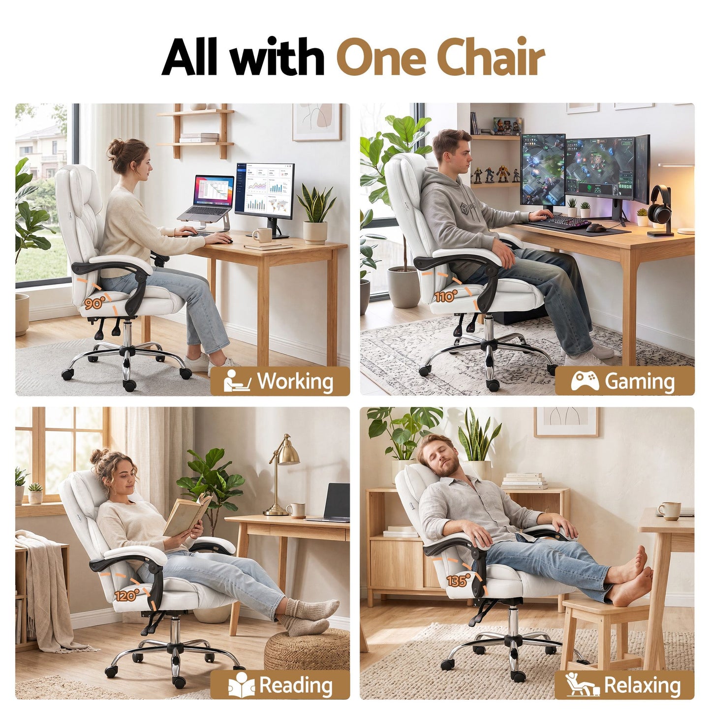 Artiss Executive Office Chair Leather Recliner White