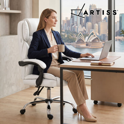Artiss Executive Office Chair Leather Recliner White