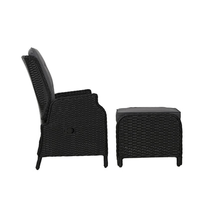 Gardeon Recliner Chair Sun lounge Wicker Lounger Outdoor Furniture Patio Adjustable Black