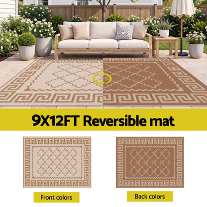 Gardeon Outdoor Rugs 274x366cm Large Carpet Reversible PP Dual-Sided Area Mat Patio Rug Khaki