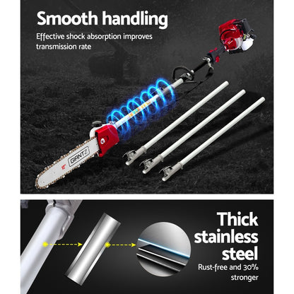 Giantz 4 Stroke Pole Chainsaw Petrol Hedge Trimmer Tree Pruner 12'' 7 In 1
