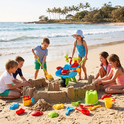 Keezi Kids Sandpit Beach Toys Set Wheelbarrow Shovels Animal Molds Sand Play
