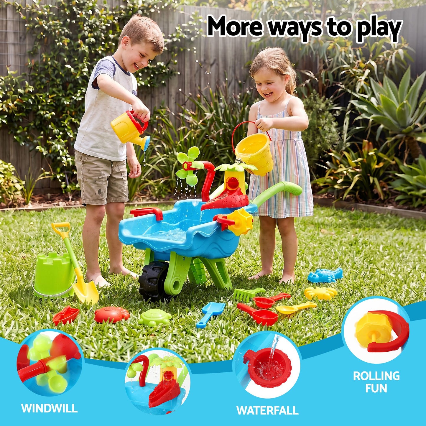 Keezi Kids Sandpit Beach Toys Set Wheelbarrow Shovels Animal Molds Sand Play