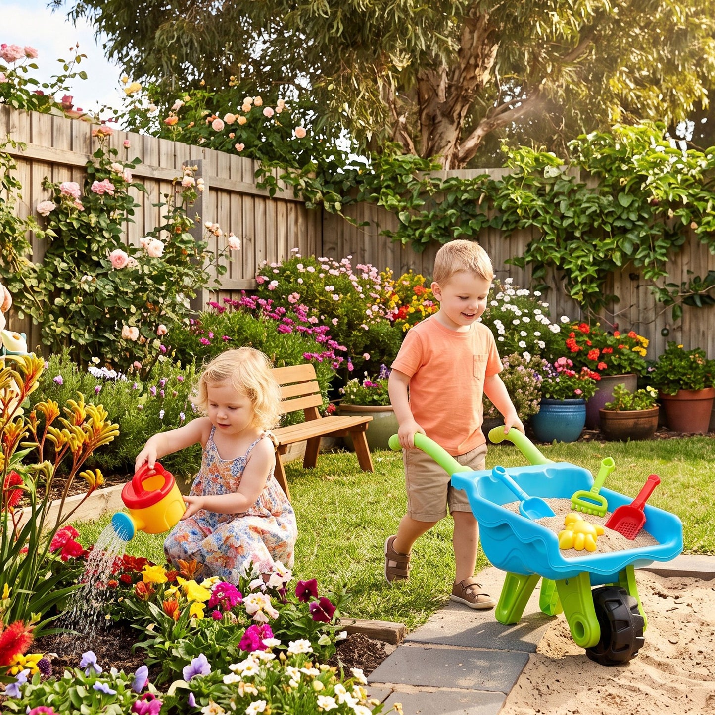 Keezi Kids Sandpit Beach Toys Set Wheelbarrow Shovels Animal Molds Sand Play