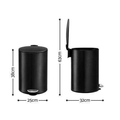 Cefito 12L Pedal Bin Rubbish Waste Bin Soft Close Lid Kitchen Bathroom Black