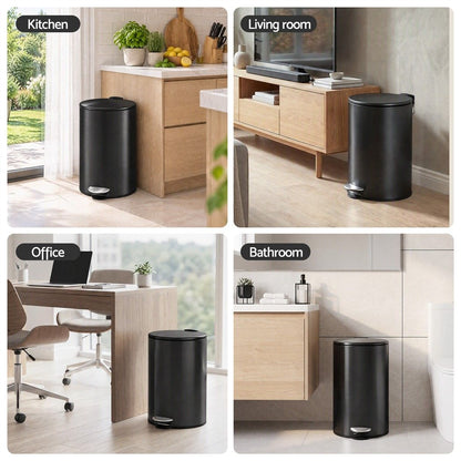 Cefito 12L Pedal Bin Rubbish Waste Bin Soft Close Lid Kitchen Bathroom Black