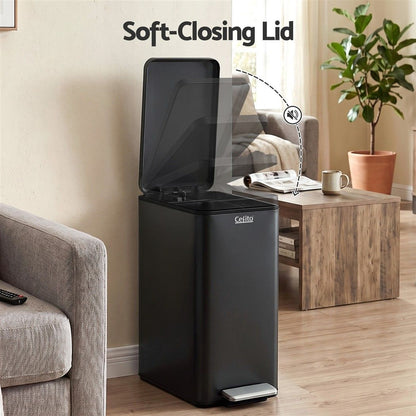 Cefito 15L Pedal Rubbish Bin Slim Carbon Steel Garbage Bin for Home Black