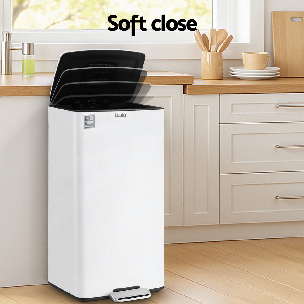 Cefito Pedal Bins Rubbish Bin Waste Recycle Dustbins Kitchen Trash Can 40L White