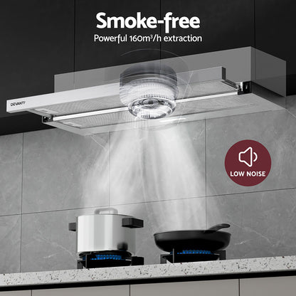 Devanti 900mm Range Hood 90cm Slide out Rangehood Stainless Steel