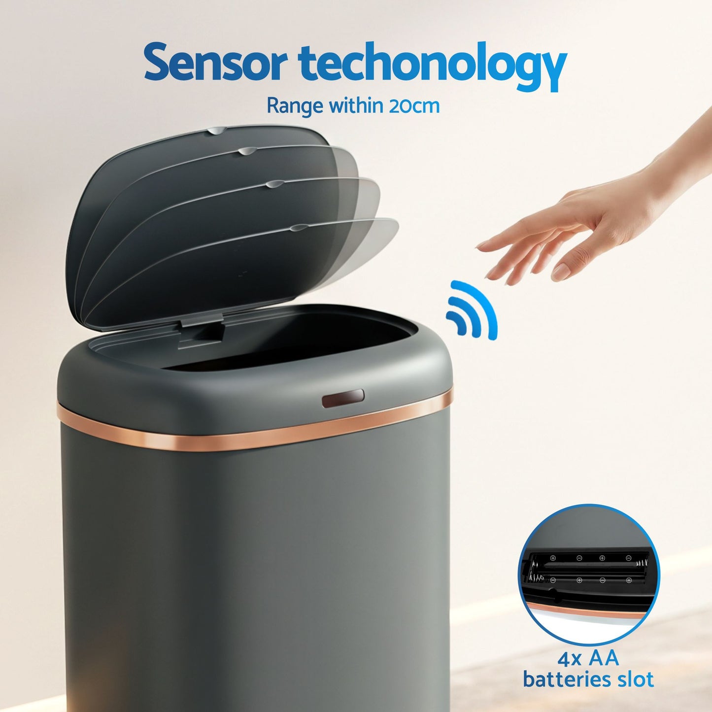 Devanti 38L Motion Sensor Bin Rubbish Automatic Grey
