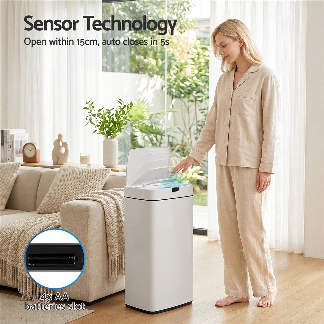 Devanti 45L Motion Sensor Bin Rubbish Automatic White