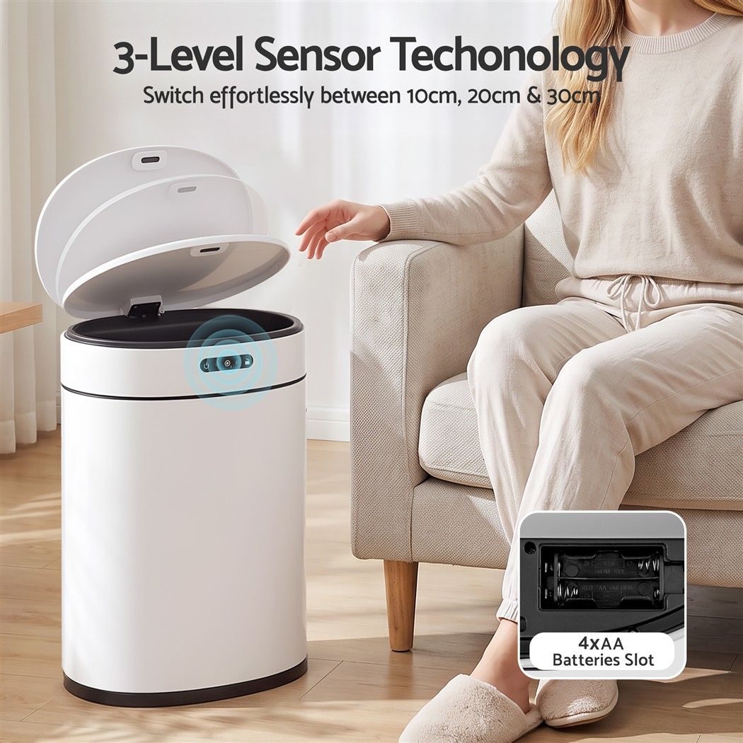 Devanti 20L Automatic Sensor Bin Touchless Rubbish Waste Bin White Kitchen