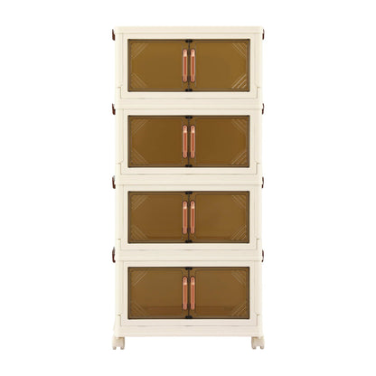 Artiss 4-Tier Foldable Storage Cabinet Stackable Box Clear Magnetic Door White