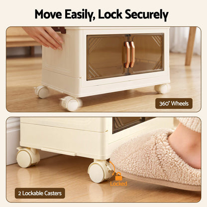 Artiss 4-Tier Foldable Storage Cabinet Stackable Box Clear Magnetic Door White