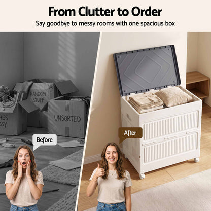 Artiss Foldable Storage Cabinet Stackable Box Flip-Top Rolling Organiser White