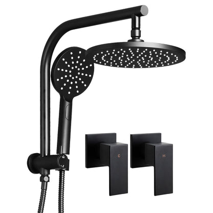 Cefito 9'' Rain Shower Head Set Handheld Round High Pressure Twins Tap Black