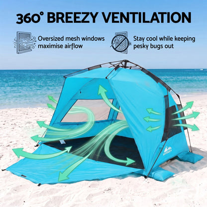Weisshorn Beach Tent 3-4 Person Pop Up Sun Shade UPF 50 Automatic Outdoor Blue