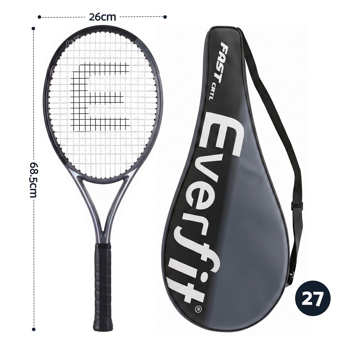 Everfit 27 Inch Tennis Racket Lightweight Racquet for Beginner Adult Players Black