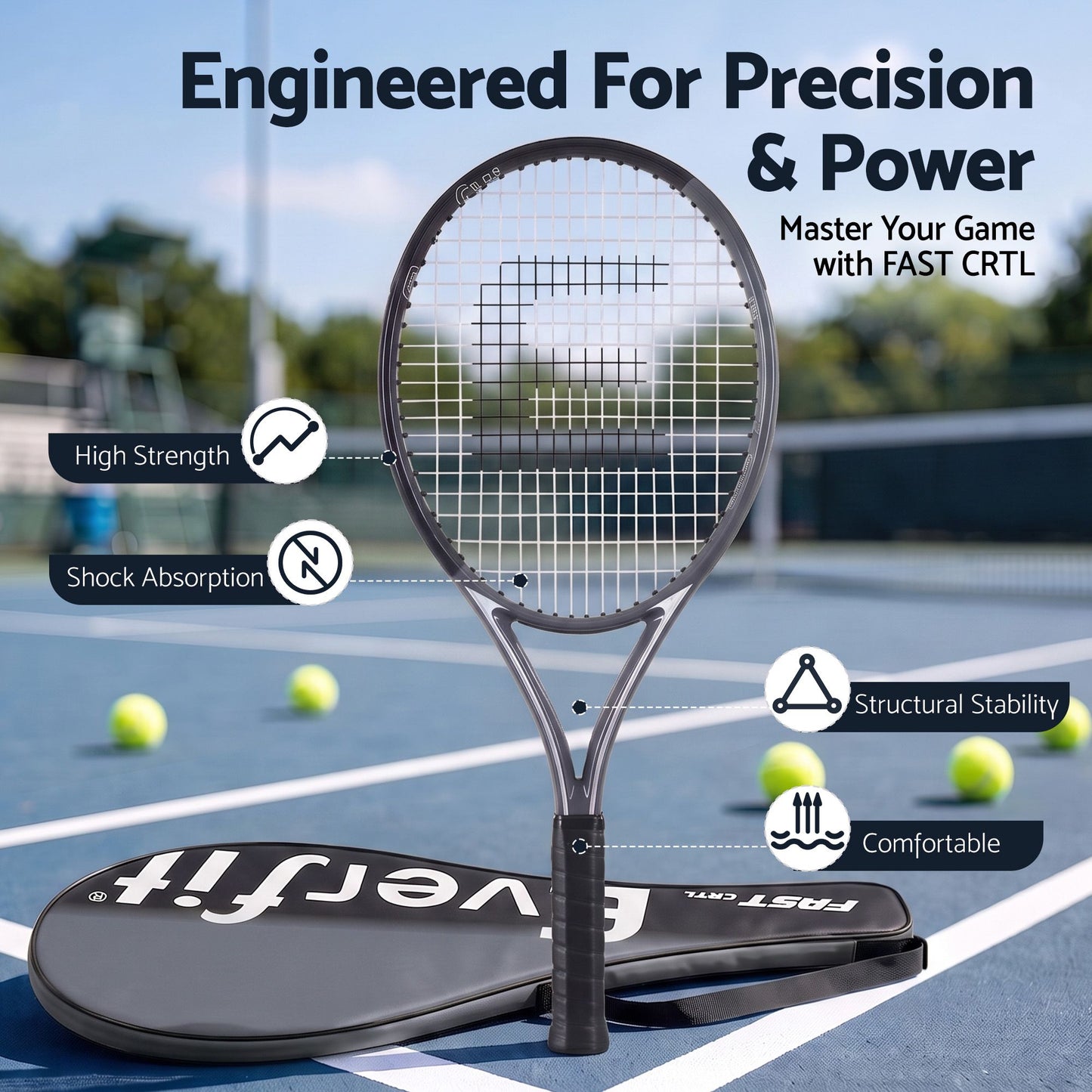 Everfit 27 Inch Tennis Racket Lightweight Racquet for Beginner Adult Players Black