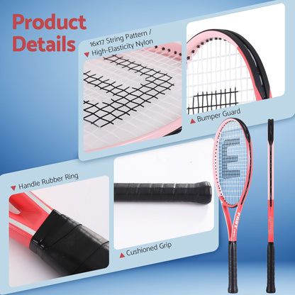 Everfit 27 Inch Tennis Racket Lightweight Racquet for Beginner Adult Players Pink