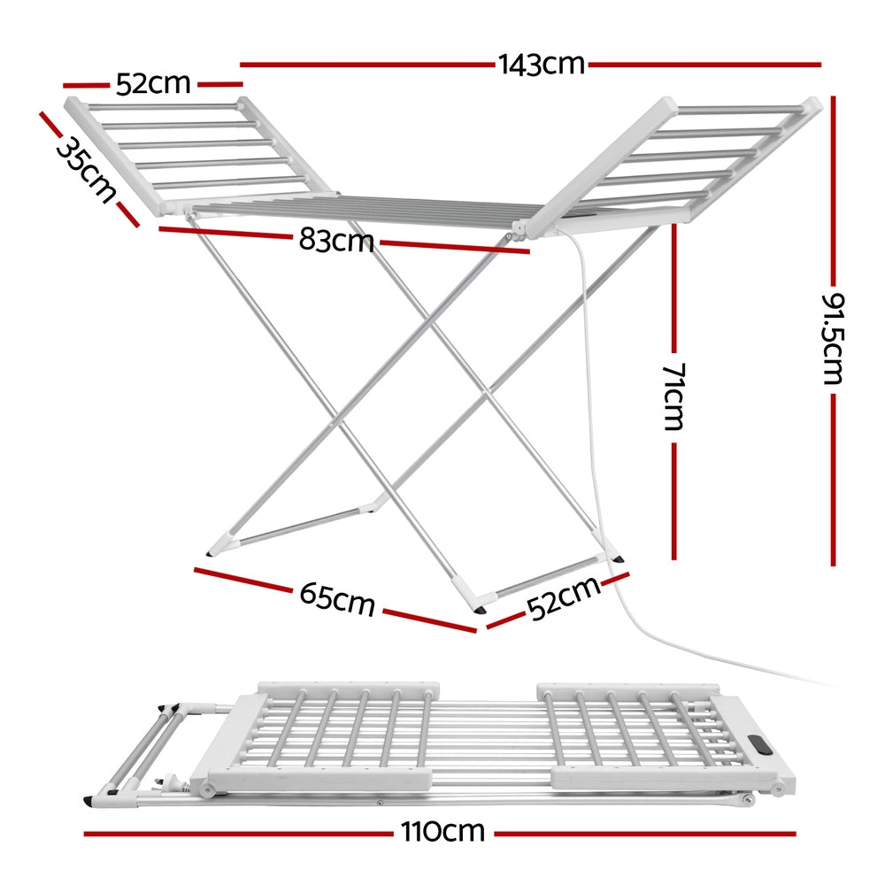 Devanti Foldable Electric Heated Towel Rail Rack with 24H Timer