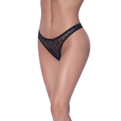 Exposed Lingerie High Waist Micro Star Thong Black - Black - Queen