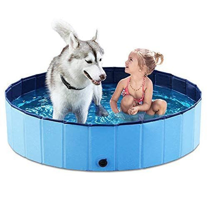 32*8in Foldable Dog Pet Bath Pool Collapsible Dog Pet Pool Bathing Tub Teen Pool Doggie Wading Pool for Puppy Small Medium Large Dogs Cats and Teen - Blue - Size 32*8in