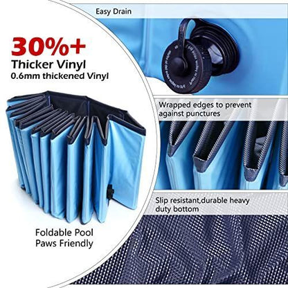 32*8in Foldable Dog Pet Bath Pool Collapsible Dog Pet Pool Bathing Tub Teen Pool Doggie Wading Pool for Puppy Small Medium Large Dogs Cats and Teen - Blue - Size 32*8in