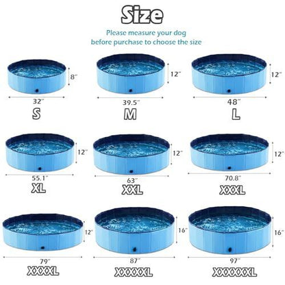 32*8in Foldable Dog Pet Bath Pool Collapsible Dog Pet Pool Bathing Tub Teen Pool Doggie Wading Pool for Puppy Small Medium Large Dogs Cats and Teen - Blue - Size 32*8in