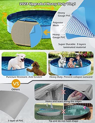 32*8in Foldable Dog Pet Bath Pool Collapsible Dog Pet Pool Bathing Tub Teen Pool Doggie Wading Pool for Puppy Small Medium Large Dogs Cats and Teen - Blue - Size 32*8in
