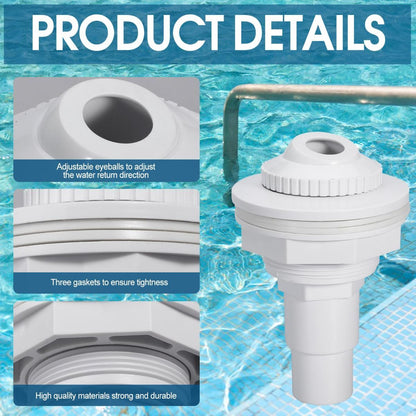 Pool Return Jet Fitting Above Ground Pool Complete Pool Return Jet Kit with Gaskets and Hose Adapter - White - Size 4pcs