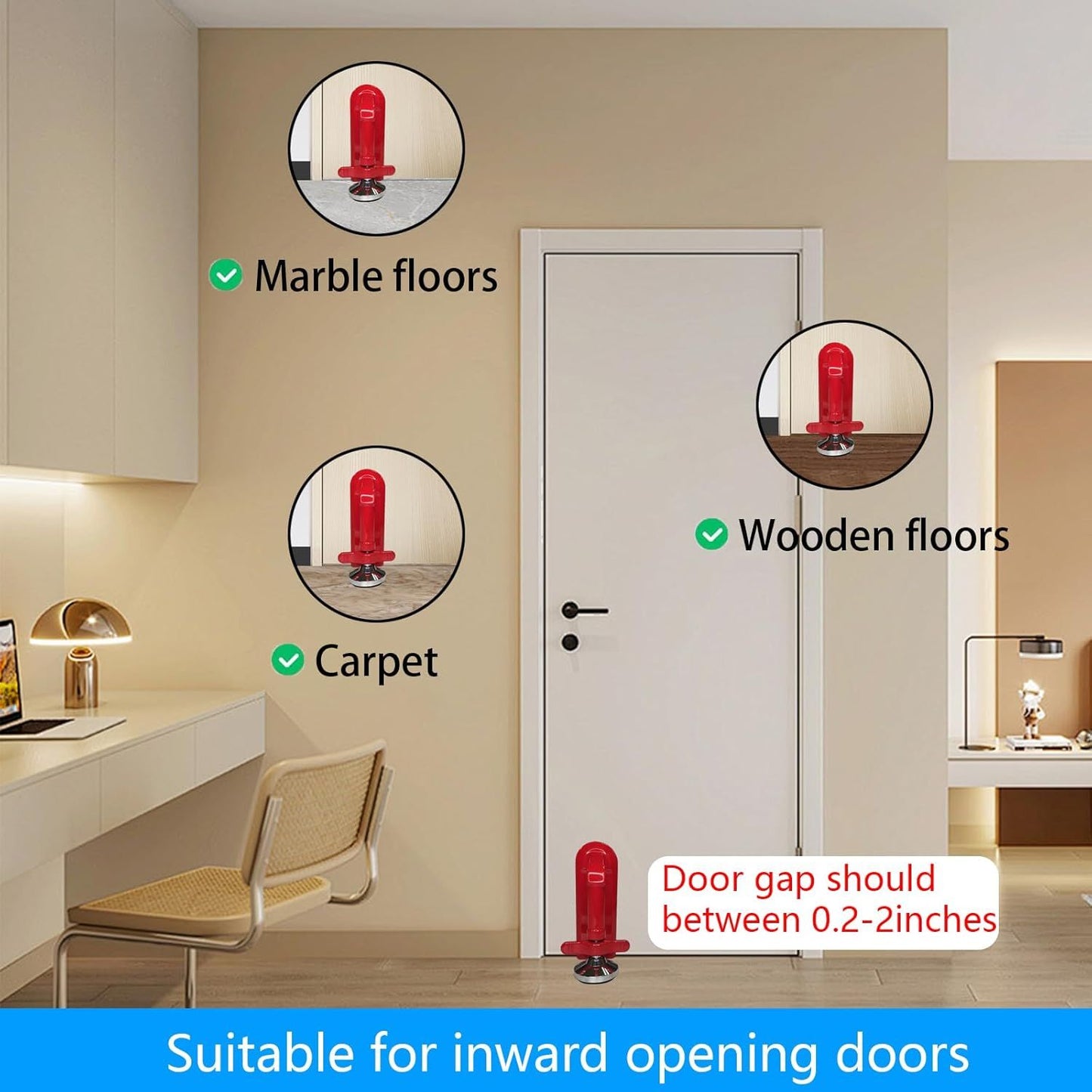 Heavy Duty Portable Door Lock for Travel, Adjustable Door Stopper for Home Security, No Drill Anti-Theft Door Jammer for Women, Kids, Solo Living (Red)