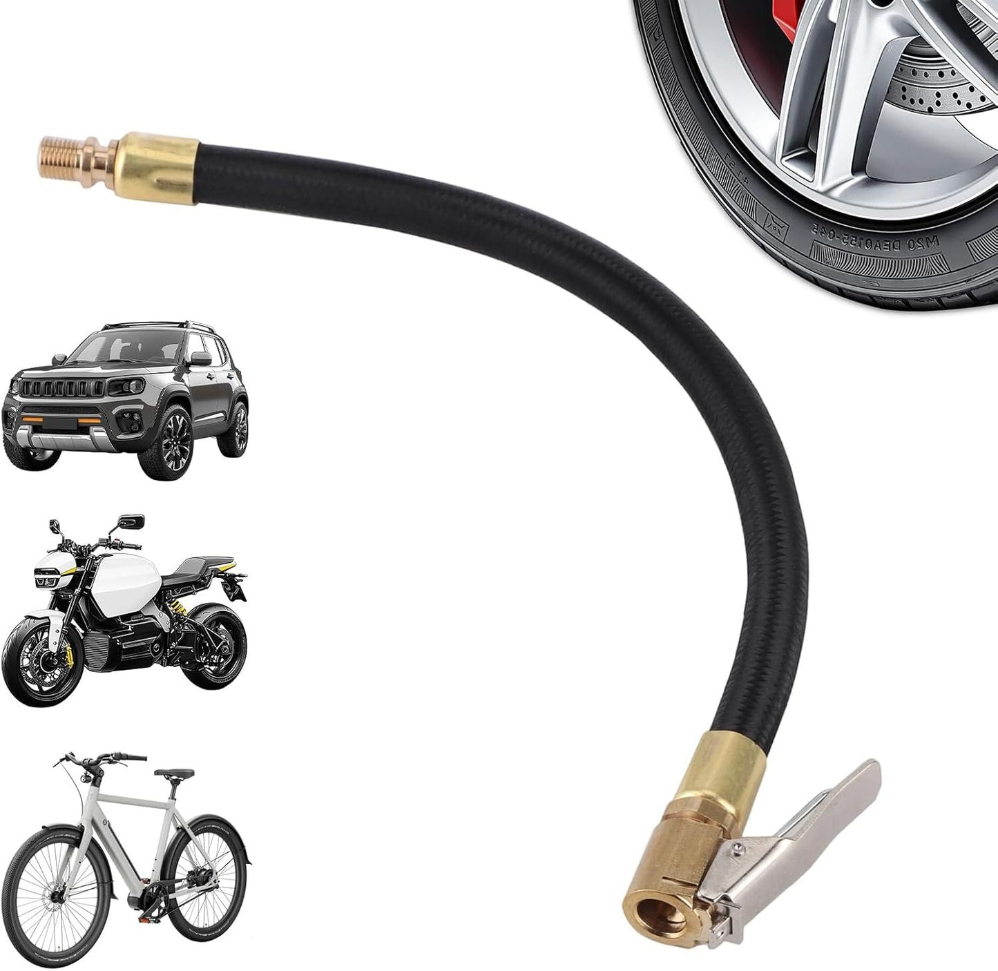 2PCS Tire Inflator Extension Hose with Quick Connect Chuck, Universal Air Pump Adapter for Car, Motorcycle, Bicycle, Heavy-Duty Nylon & Copper (Black)