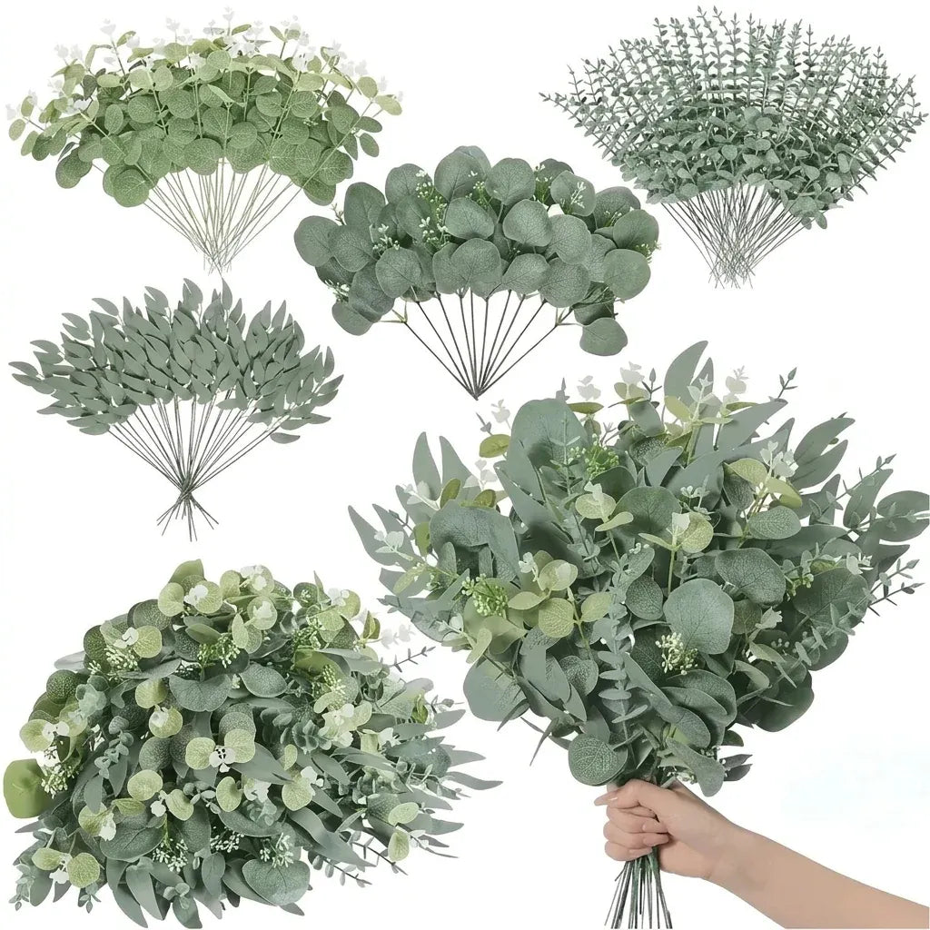 Trendbay 15pcs Mixed Willow & Silver Artificial Eucalyptus Stems & Leaves