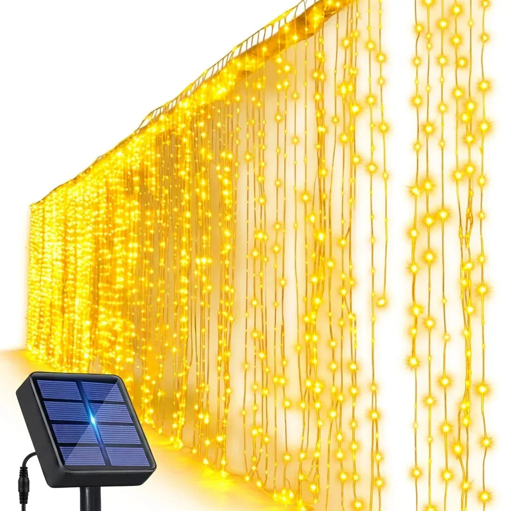 3×3M Blue Solar Curtain Fairy Lights 300 LEDs with 12 Lighting Modes
