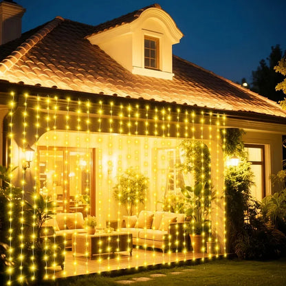 3×3M Blue Solar Curtain Fairy Lights 300 LEDs with 12 Lighting Modes