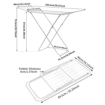 Mini Double-Wing Floor-Standing Folding Clothes Drying Rack-White