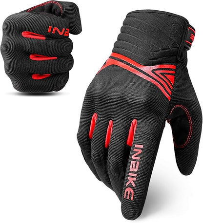 Breathable Mesh Motorcycle Gloves Touchscreen with TPR Palm Pad Hard Knuckle-Red-XLarge