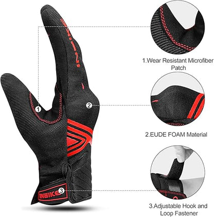 Breathable Mesh Motorcycle Gloves Touchscreen with TPR Palm Pad Hard Knuckle-Red-XLarge