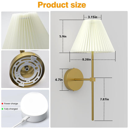 Battery Operated Wall Sconces Set of 2,Gold Rechargeable Wall Lights with Remote,3000mAh Dimmable 3 Timer Magnetic Bulbs,Indoor Wireless Lamps for Bedroom Living Room Hallway Bathroom