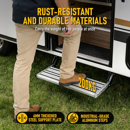Heavy Duty Pull-Out Caravan Step – Folding Aluminium RV Entry Step, Non-Slip Portable Camping Step, Space-Saving Retractable Design, 58 x 54 x 17cm