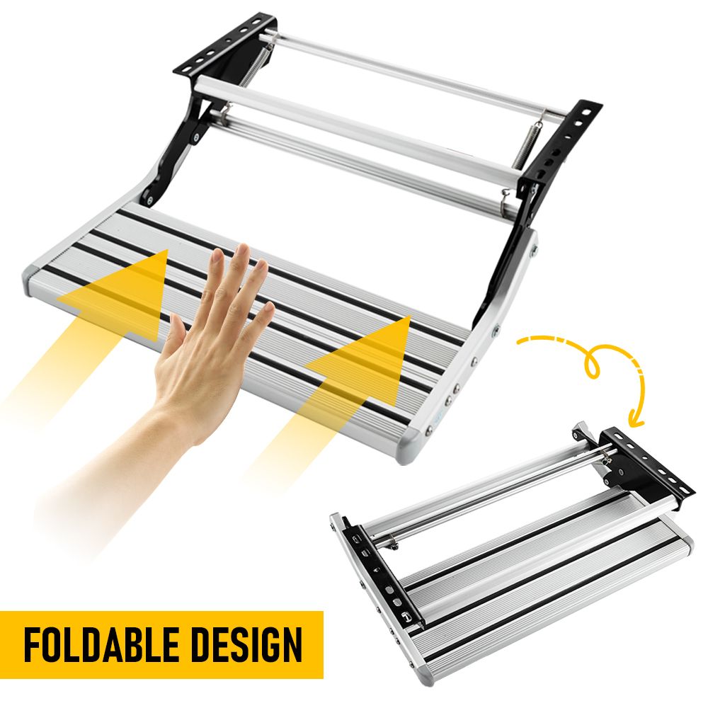 Heavy Duty Pull-Out Caravan Step – Folding Aluminium RV Entry Step, Non-Slip Portable Camping Step, Space-Saving Retractable Design, 58 x 54 x 17cm